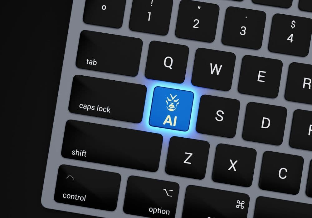 Keyboard with a blue-backlit AI key